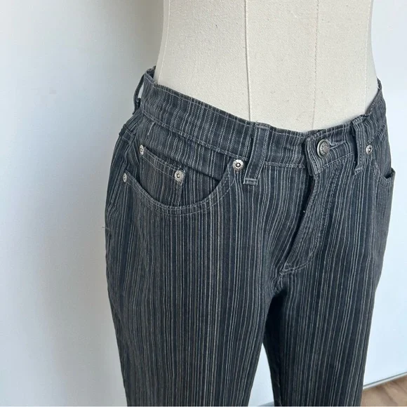 High Waisted Pin Stripe Flare Jeans - Picture 4 of 7
